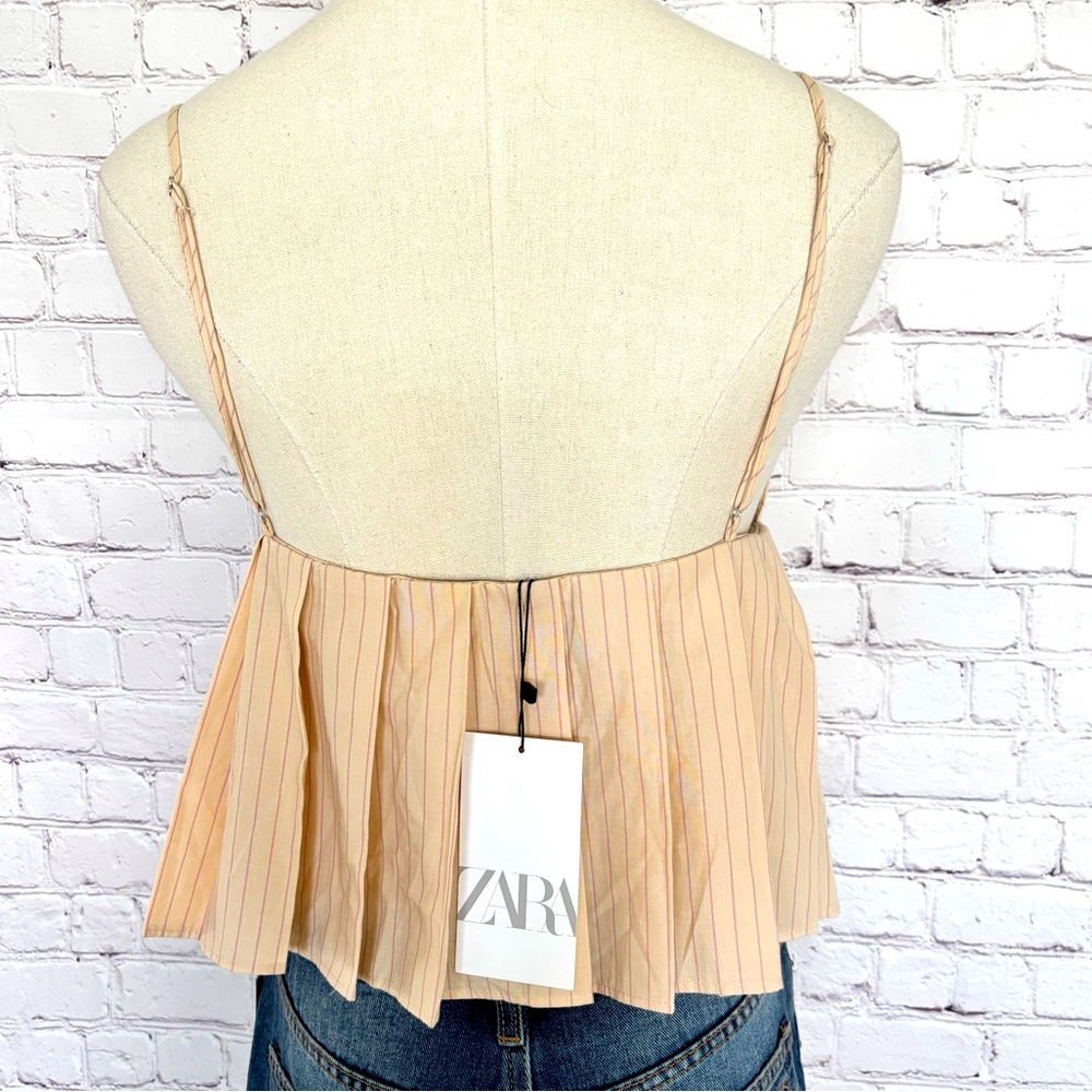 ZARA Pleated Cropped Spaghetti Strap Striped Tank Top--NWT--L - Picture 5 of 15